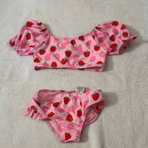 wonder nation Pink Girls Swimwear Top with Strawberry Accent